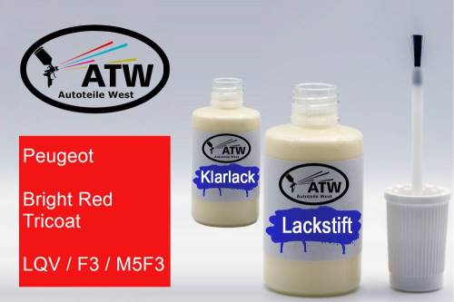Peugeot, Bright Red Tricoat, LQV / F3 / M5F3: 20ml Lackstift + 20ml Klarlack - Set, von ATW Autoteile West.